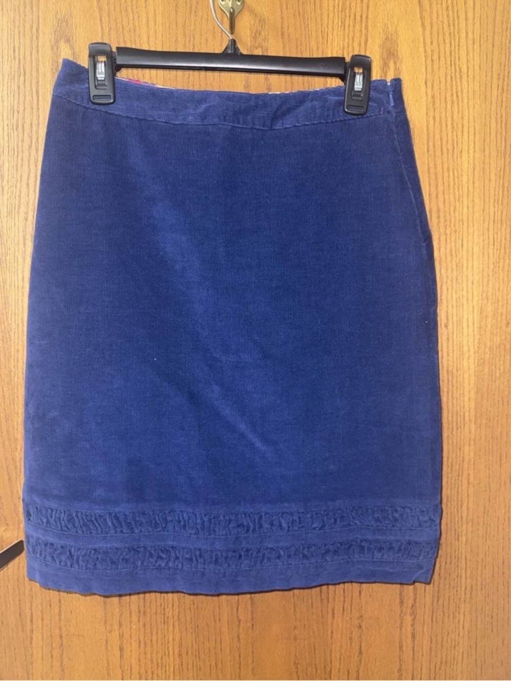 Boden Blue Corduroy Skirt Embroidered Detail Hem 100% Cotton Size 6 Long